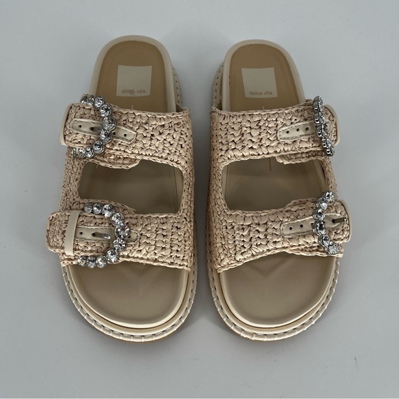 Dolce Vita Shauny Crystals Double Buckle Slide Sandals Beige - Size 6.5 - Picture 4 of 10